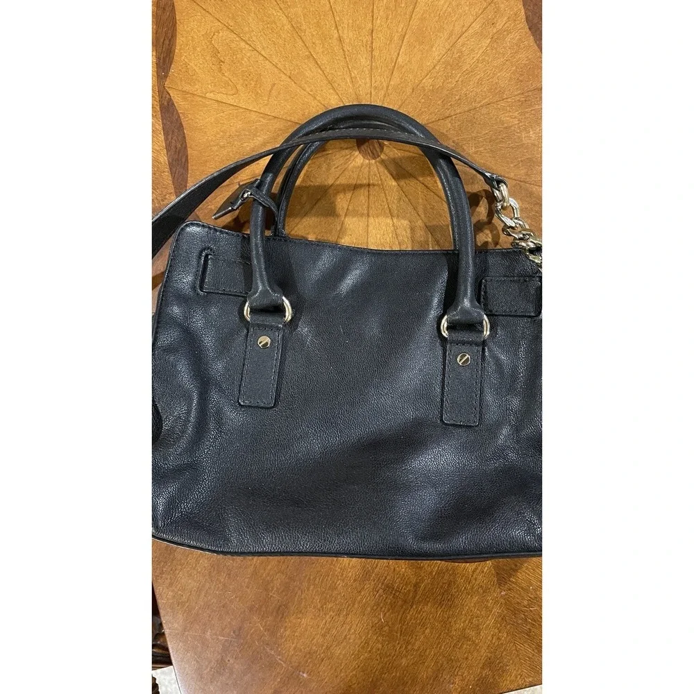 Michael Kors Hamilton Black Leather Satchel Tote‎ Chain Shoulder Bag Gold